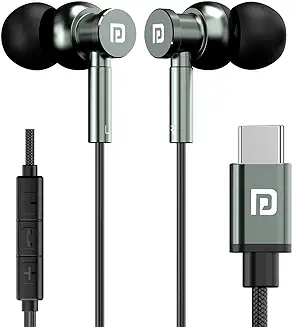 11. Portronics Conch Tune C in Ear Type C Wired Earphones with Mic,10mm Driver, 1.2m Nylon Braided Anti Tangle Wire, in line Controls, Metal Alloy Body, Wide Compatibility(Grey)
