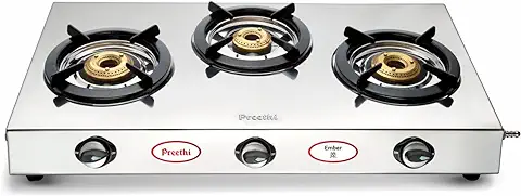 4. Preethi Ember Stainless Steel 3-Burner Gas Stove, Manual