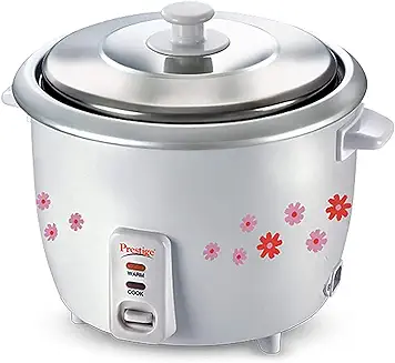 1. Prestige 1.8 Litres Electric Rice Cooker (PRWO 1.8 Litres)| 2 Aluminium Cooking Pans | Stainless Steel Lid | Grey/White | Cool Touch Handles | Detachable Power Cord | 700- Watt