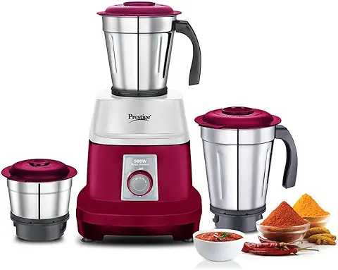 4. Prestige 500 Watts Orion Mixer Grinder with 3 Stainless Steel Jars |2 years warranty| Red & White
