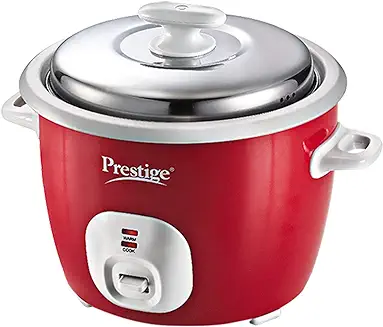 13. Prestige Delight Electric Rice Cooker Cute 1.8-2 700 watts with 2 Aluminium Cooking Pans (1.8 Liters, Red)