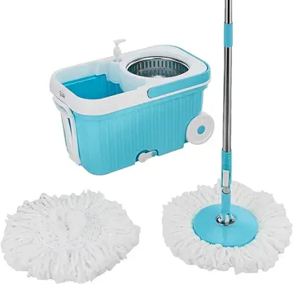 6. Presto! Elite Spin Mop with Steel Wringer and Auto-fold Handle, Blue, 2 Refills