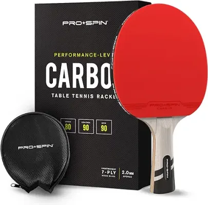 8. PRO SPIN Elite Series Pro Carbon Performance-Level Table Tennis Racket with Carbon Fiber Technology, Bonus Premium Rubber Protector (Red)