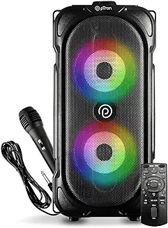 10. pTron Fusion Party v2 40W Karaoke Bluetooth Party Speaker with 3M Wired Microphone, Dual Drivers, RGB Lights, USB/SD Card Playback, Auto TWS Function & Remote Control (Black)