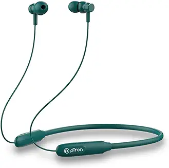 4. pTron Tangent Flex Bluetooth 5.3 Wireless In-Ear Headphone with Mic, 38Hrs Playtime, 13mm Driver, Dual Device Pairing Wireless Neckband, Type-C Fast Charge, Magnetic Buds & IPX5 Water Resistant(Green)