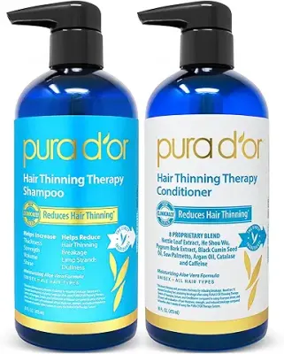 10. PURA D'OR Hair Thinning Therapy Biotin Shampoo and Conditioner Set, CLINICALLY TESTED Proven Results, DHT Blocker Hair Thickening Products For Women & Men, Natural Routine, Color Safe, 16oz x2
