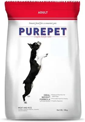 4. PUREPET Meat and Rice Adult Dog Food, 10kg