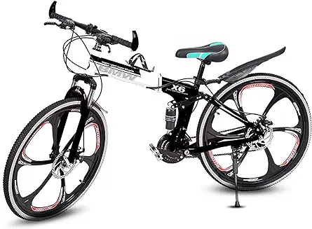 9. QUESEC Kai Bikes Latest BMW X6 Series, 6 Spoke Foldable/Folding MTB 21 Speed Gear Cycle for Men with Dual Disc Brake 16 Inches Steel Frame Ciycle Yong and Adult Bicycle - Black White (Unisex)