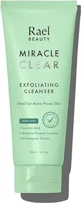 9. Rael Face Wash, Miracle Clear Exfoliating Cleanser - Face Cleanser for Oily and Acne Prone Skin, Gentle Facial Cleanser, Hydrating, w/Succinic Acid & Minerice, Vegan, Cruelty Free (5.1 fl. oz)