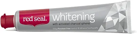 12. Red Seal Teeth Whitening Toothpaste - with Baking Soda, Activated Charcoal Spheres, Coconut Oil for Visibly Brighter Smile - Fluoride Free, No SLS, Paraben Free 100g