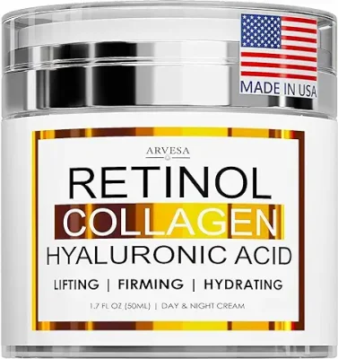 7. Retinol Cream for Face - Facial Moisturizer with Collagen Cream and Hyaluronic Acid - Anti Aging Face Cream - Day and Night Face Lotion for Women and Men - Hydrating Wrinkle Cream for Face - All Skin Types