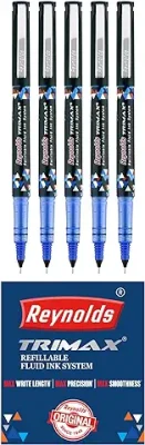 13. Reynolds TRIMAX BLUE - 5 COUNT | Roller Ball Point Pen set With Comfortable Grip | Pens For Writing | School and Office Stationery | 0.5mm Tip