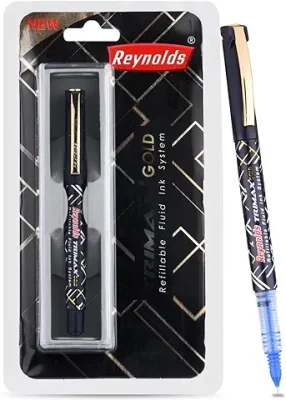 10. Reynolds TRIMAX GOLD 1 CT BLT - BLUE | Roller Ball Point Pen | Pen for Gift | Lightweight Roller Pen With Comfortable Grip for Extra Smooth Writing | School and Office Stationery | 0.5mm Tip Size