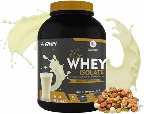 14. RHN Men Whey Protein Isolate | 25g Protein, Pure Vegetarian | Lose Fat, Build Muscle, Delay Ageing, Promote Growth & Recovery - 2.26 Kg (5 lbs) Milk Masala Flavour