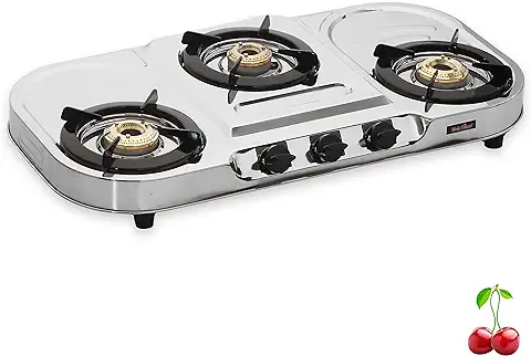 11. RICH FLAME Gas Stove 3 Burners | 2 Years Warranty | 3 Burner Gas Stove, Stove 3 Burners, Gas Chulha, Diwali Gifts, Brass Burner, LPG & PNG Compatible Gas Stove - Trios Oval (Stainless Steel Top)