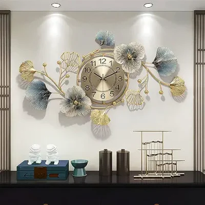 8. RIZIK STORETM Metal Wall Hanging Floral Handmade Wall Clock Multicolor Ticking Sound for Bedroom/Drawing Room/Hall/Dining Room (36”x21”) (Design 1)