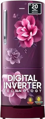 7. Samsung 183 L 4 Star Digital Inverter Direct-Cool Single Door Refrigerator (RR20C1824CR/HL, Red, Camellia Purple, Base Stand Drawer, 2023 Model)