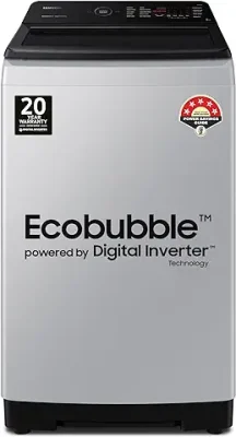 13. Samsung 8 kg, 5 star, Eco Bubble Technology with Super Speed, Digital Inverter Motor, Soft Closing Door, Fully-Automatic Top Load Washing Machine (WA80BG4545BYTL, Lavender Gray)