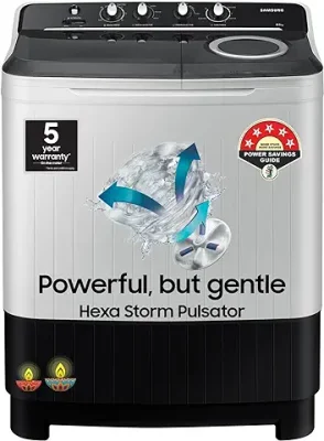 11. Samsung 8.5 kg, 5 star, Semi-Automatic Washing Machine (WT85B4200GG/TL, Air Turbo Drying, Light Grey)