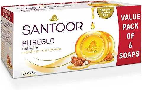 7. Santoor PureGlo Glycerine Bathing Bar Soap with Almond Oil for Nourished & Glowing Skin