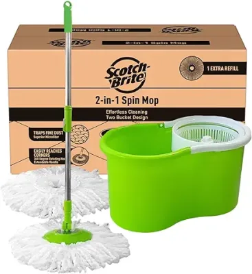 2. Scotch-Brite 2-in-1 Bucket Spin Mop (Green, 2 Refills), 4 Pcs