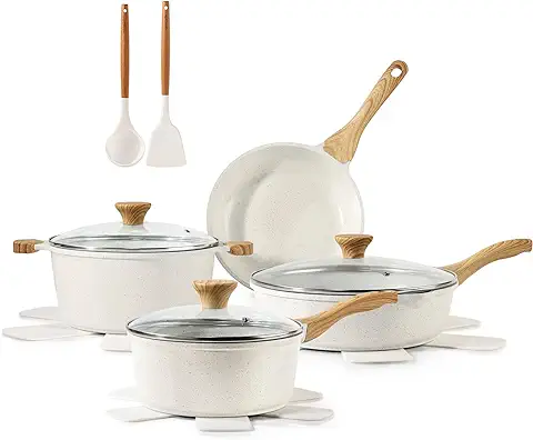 LEUSE Ceramic Cookware Set Non Stick Ceramic Frying Pan Set PFOA Free  Suitable for Induction & Gas