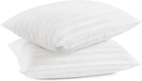 8. SERTA Won't Go Flat Standard/Queen Size Set of 2 Down Alternative Bedding Pillow for Back, Stomach or Side Sleepers, White 2 Count