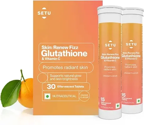3. Setu Skin Renew - 30 Effervescent Tablets (Pack of 1) | Glutathione Tablets With Vitamin C, Gluta Fizz, Supports Detoxification, Sugar-Free | Orange Flavour