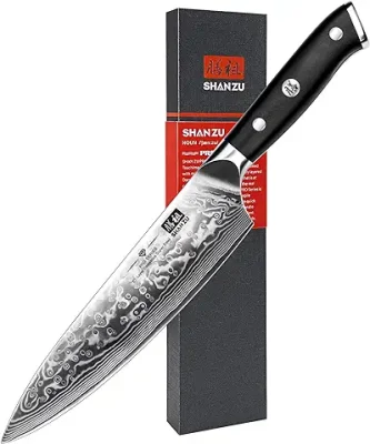 3. SHAN ZU Chef Knife 8 Inch Japanese Steel Damascus Kitchen Knife