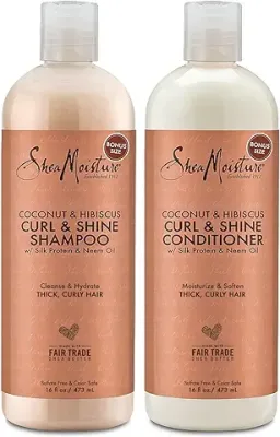 2. Shea Moisture Shampoo and Conditioner Set, Coconut & Hibiscus Curl & Shine, Curly Hair Products with Coconut Oil, Vitamin E & Neem Oil, Frizz Control, Family Size, 16 Fl Oz Ea