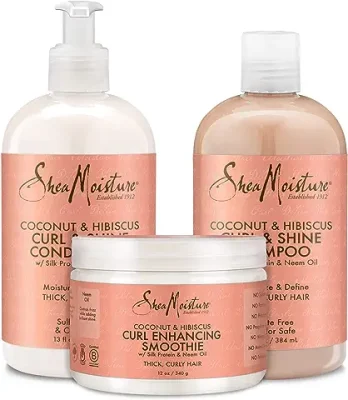 13. Shea Moisture Shampoo and Conditioner Set, Coconut and Hibiscus Curl & Shine 13-oz ea Bundled with Curl Enhancing Smoothie 12-oz. Curly Hair Products with Coconut Oil, Vitamin E & Neem Oil