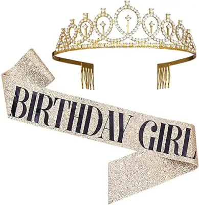 7. Shining Diva Fashion Latest Stylish Birthday Sash and Crown - Pack of 2 Pcs | Birthday Queen Crown | Birthday Gifts for Best Friend, Sister, Teenager | Birthday Decorations Items