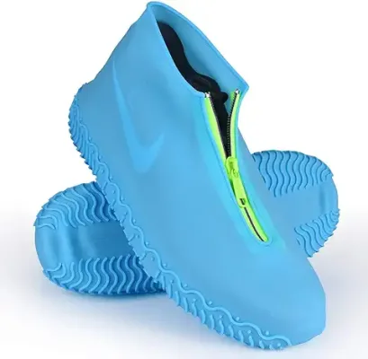3. Shiwely Silicone Waterproof Shoe Covers, Upgrade Reusable Overshoes with Zipper, Resistant Rain Boots Non-Slip Washable Protection for Women, Men (L (Women 7.5-11, Men 6.5-10.5), Blue)