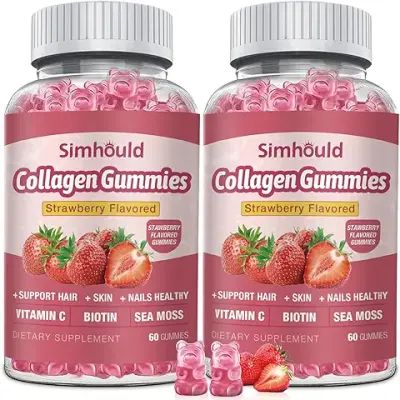 11. Simhould 2 Packs Vegan Collagen Gummies for Women Anti Aging, Skin, Hair Nails, Collagen Types 1 and 3, Biotin, Sea Moss for Men - Sugar Free, Non-GMO, 120 Counts Collagen Supplements Gummies