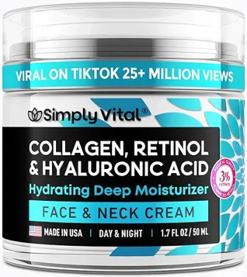5. SimplyVital Face Moisturizer Collagen Cream - Anti Aging Neck and Décolleté - Made in USA Day & Night Face Cream - Moisturizing, Lifting & Recovery - 1.7oz