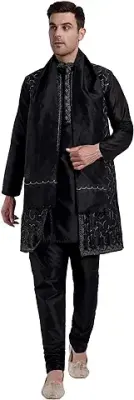 11. SKAVIJ Men's 4-Piece Kurta Pajama Set with Jacket and Scarf - Perfect for Traditional Outfit