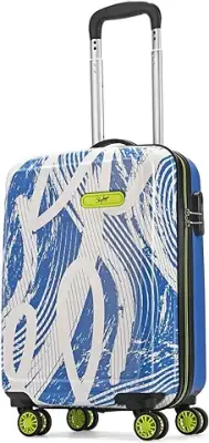 12. Skybags Stroke Cabin ABS Hard Luggage (55 cm) | Printed Luggage Trolley with 8 Wheels and in-Built Combination Lock | Unisex, Blue and White