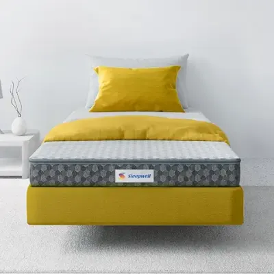 1. Sleepwell Stargold - Profiled Resitec Foam | 4-inch Double Bed Size | Medium Firm | Anti Sag Tech Mattress (Grey, 72x48x4)