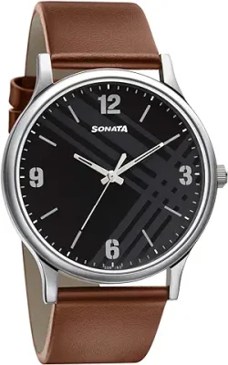 10. Sonata Black Dial Analog watch For Men-NR77105SL02W