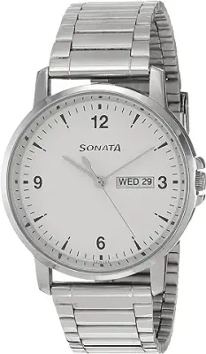 15. Sonata Essentials Analog White Dial Men's Watch NM77083SM01 / NL77083SM01