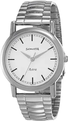 1. Sonata White Dial Analog Watch for Men-NR77049SM02
