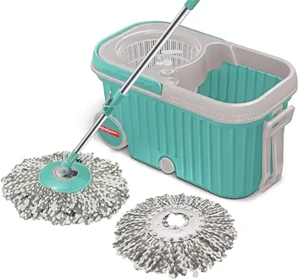 3. Spotzero by Milton Elite Spin Mop with Bigger Wheels and Plastic Auto Fold Handle for 360 Degree Cleaning (Aqua Green, Two Refills)