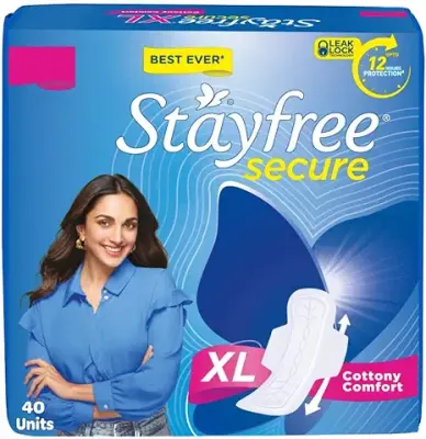 1. Stayfree Secure xl | 40 Pads | Cottony Soft Sanitary Pads for Women | With LeakLock Technology | Odour Control | Absorbs upto 100% fluid | Up to 12 Hours of Protection |