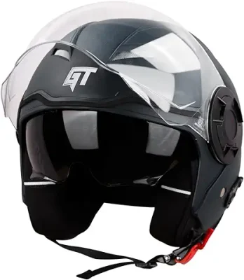 11. Steelbird GT Dashing ISI Certified Open Face Helmet for Men and Women with Inner Sun Shield ( Dual Visor Mechanism )