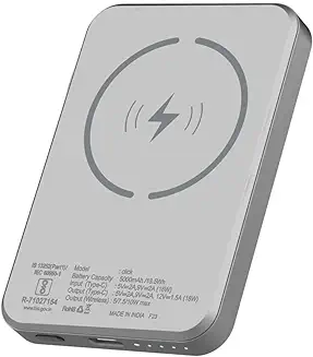10. Stuffcool Click 5000mAh Made in India Magnetic Wireless Powerbank with 18W PD Fast Charing Type C Port Perfect for iPhone 12/13/14 Series (Metallic Grey)