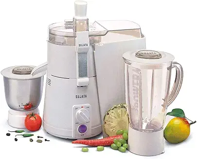 3. Sujata Powermatic Plus, Juicer Mixer Grinder with Chutney Jar, 900 Watts, 3 Jars (White)