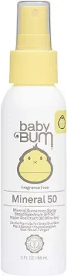 12. Sun Bum Baby Bum SPF 50 Sunscreen Spray | Mineral UVA/UVB Face and Body Protection for Sensitive Skin | Fragrance Free | Travel Size | 3 FL OZ