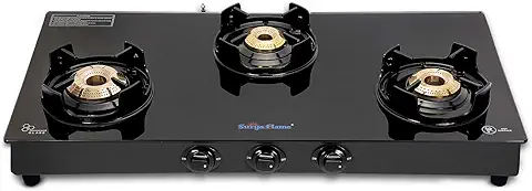 12. Surya Flame Black Beauty LPG Stove 3 Burner Gas Stove Glass Top | LPG Stove with Flame Protection Pan Support | Anti Skid Legs | 2 Years Complete Doorstep Warranty