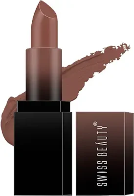 Swiss Beauty Hd Matte Pigmented Smudge Proof Lipstick | Creamy Matte Long Stay Lipstick | Cute Nude, 3.5G