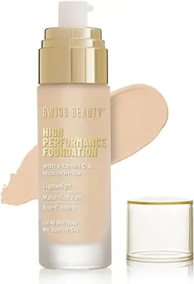 13. Swiss Beauty High Performance Foundation | Water-Resistant | Medium to Buildable Coverage | Lightweight | Easy to Blend | With Vitamin C & Niacinamide | Natural Beige, 55g